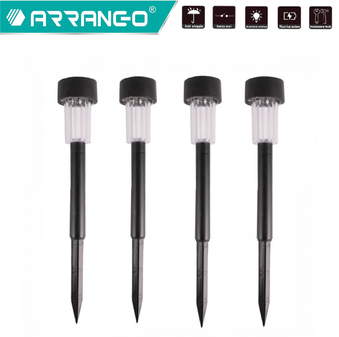 ARRANGO® Σετ 4x Αδιάβροχο Επιδαπέδιο Ηλιακό LED Φωτιστικό - Πάσσαλος 2.5W Κήπου Inox